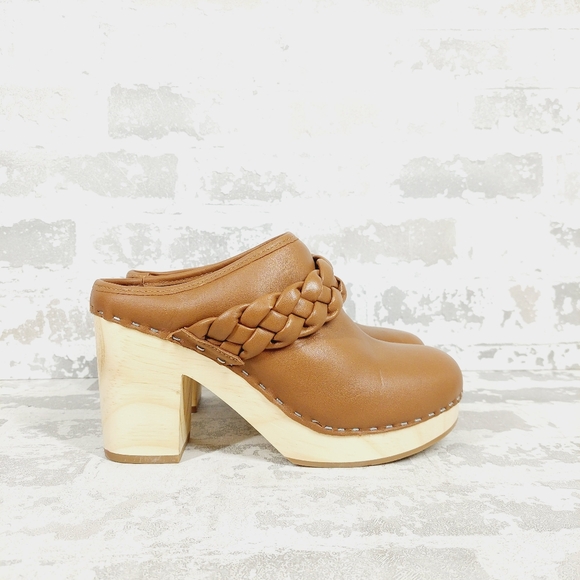 NEW Dolce Vita Hila Brown Leather Block Heel Slide In Clogs V401 - Picture 6 of 10